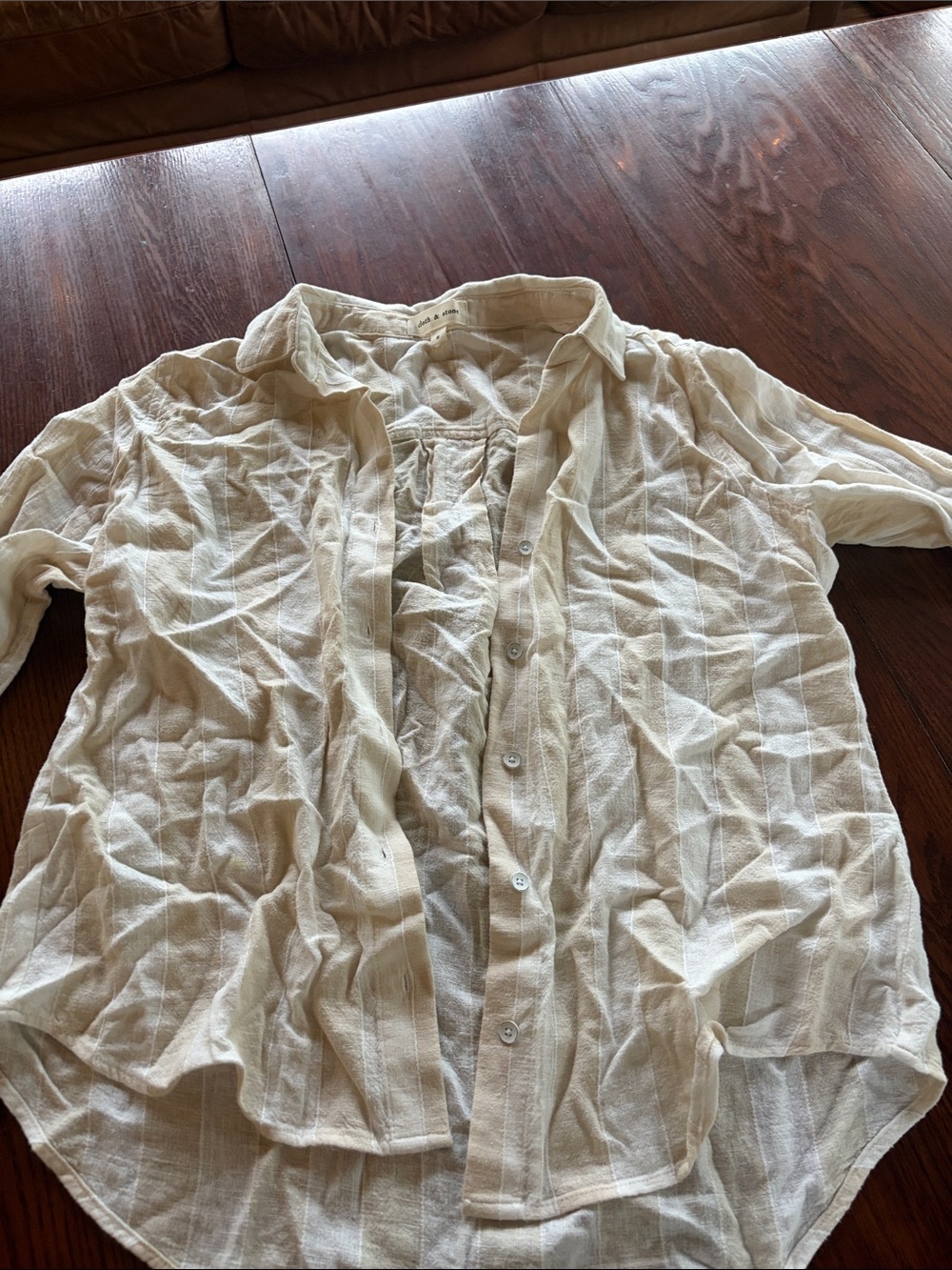 cloth & stone Cream and White striped Button-Front Lightweight Women's Shirt